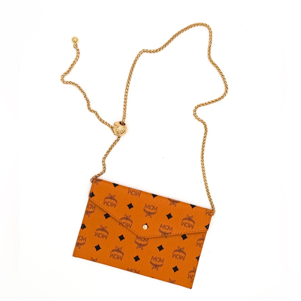 MCM Cognac Envelope Clutch with Gold Toned Unbranded Chain